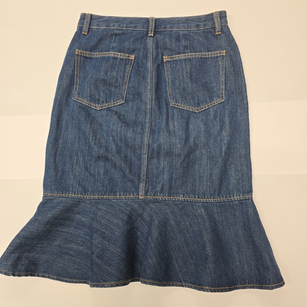 GU Denim Mermaid Skirt Midi Blue Cotton Frayed Hem Women's Size 7 - Picture 3 of 5